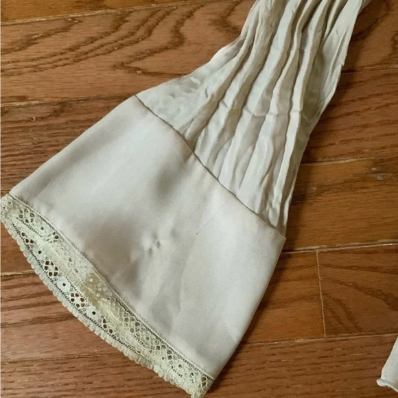 Vintage Tailor B Moss Beige/Tan Button Down Sheer Blouse with Lace Boho Medium - Picture 6 of 10